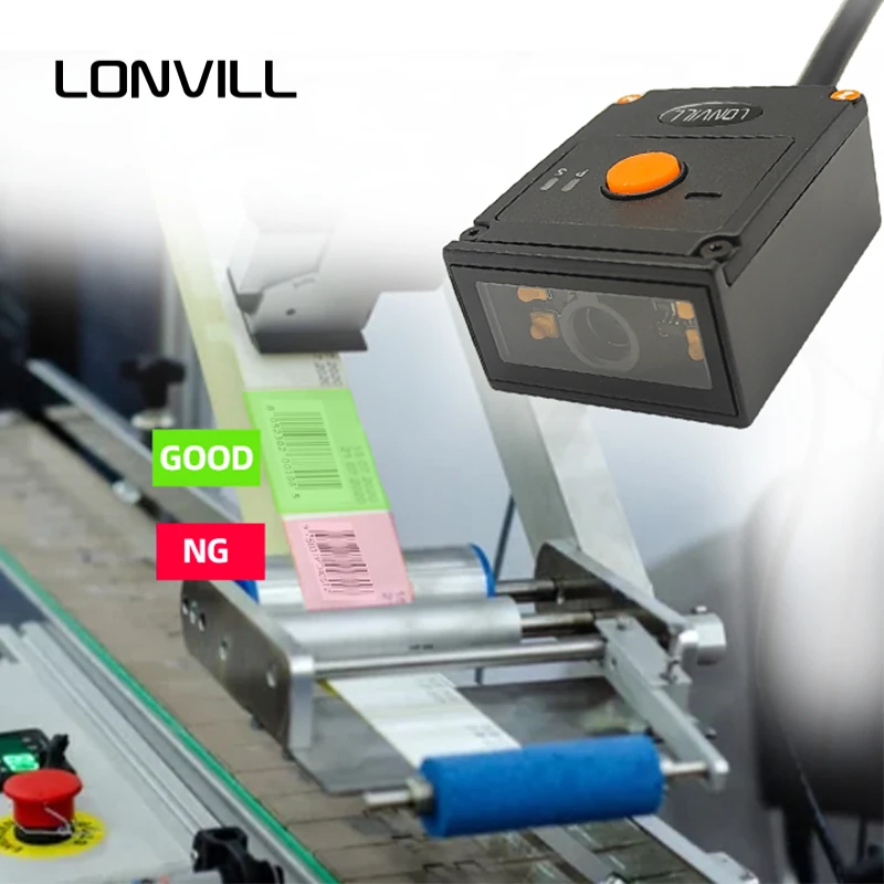 LONVILL Industrial Scanner External Trigger3mil 1D 5mil 2D 40-450mm Depth of Field Ethernet Barcode Scanner for Production Line