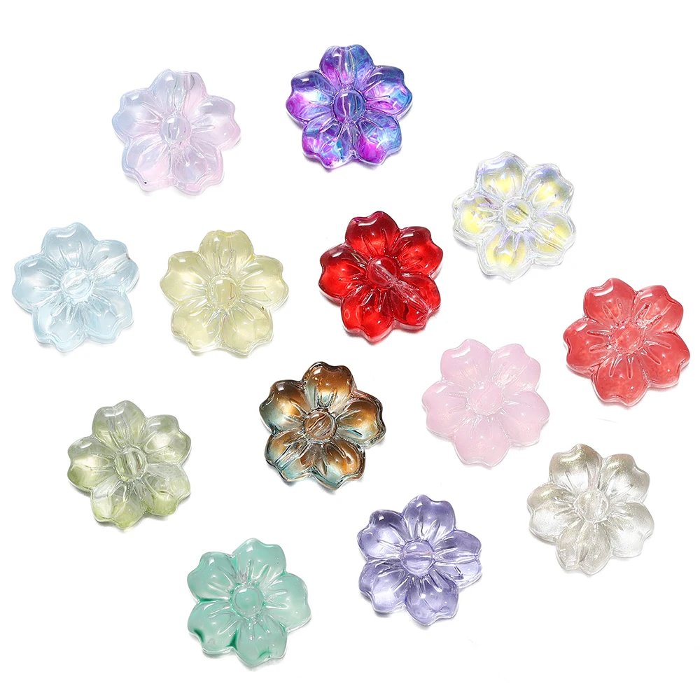 30pcs Colored Glass Flower Shaped Beads Five Petal Flower Spacer Beads for DIY Necklace Bracelet Pendant Jewelry Making Findings