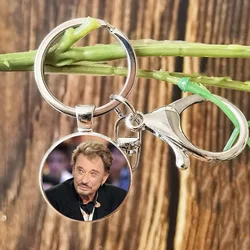2024 Johnny Hallyday Lobster Keychain Popular Rock Singer Glass Crystal Pendant Alloy Key Chains for Fans Friends Gift
