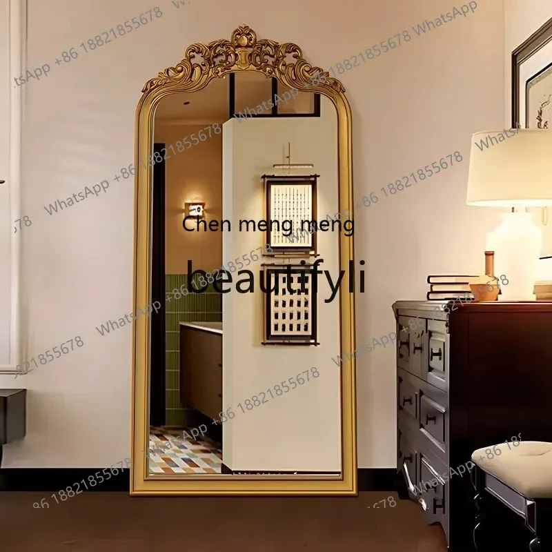 cn8350 ss European Retro Carved Full-Length Mirror for Home Use, Wall-Mounted, Floor-Standing Mirror for Cloakroom and Fitting R