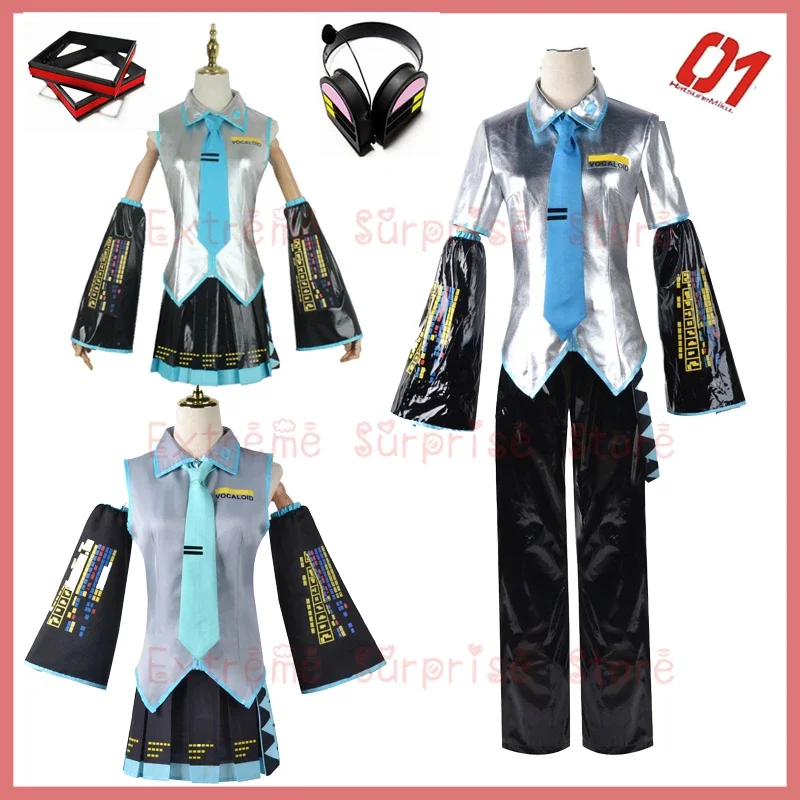 2025 New Full Set Hatsune Costume Wig Shoes Headwear Props Miku Cosplay Accessories Halloween Party Outfit For M AA