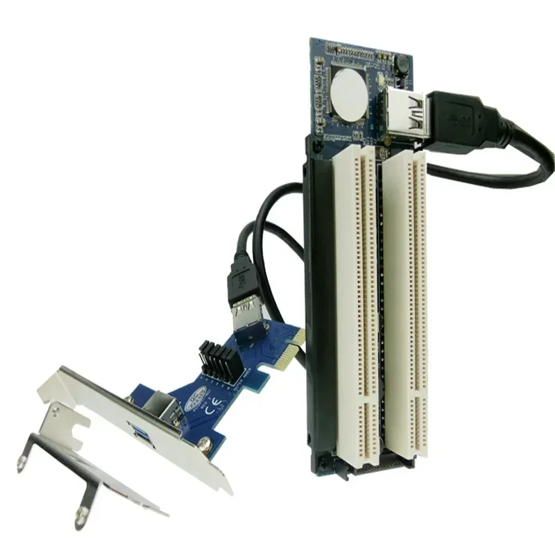 

Адаптер PCI-Express x1 PCIe на 2 PCI, плата-райзер с двумя слотами PCI, USB 3.0, низкопрофильный кронштейн