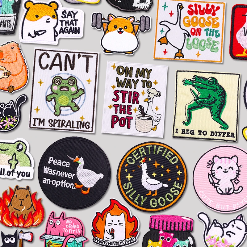 

NEW Cartoon Animal Embroidered Patches Goose Frog Cat Patch Iron On Patches For Clothing Hats Jackets Backpack Embroidery Badges