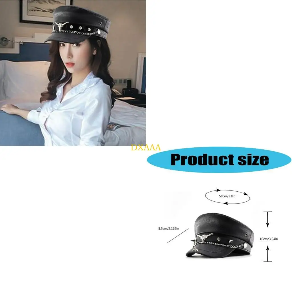 DXAA Contemporary Militaries Cap With Bullhead Rivet Chain Design Breathable Adjustable Outdoor Hat for Women Girls
