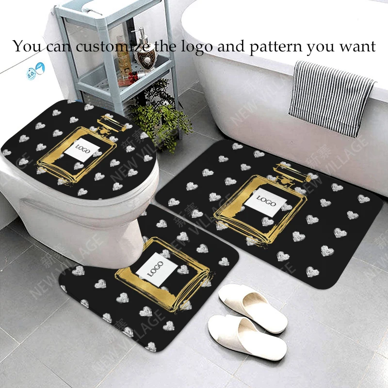 Fashion perfume bottle series bath mat three piece bathroom mat bathroom products can be customized logo pattern