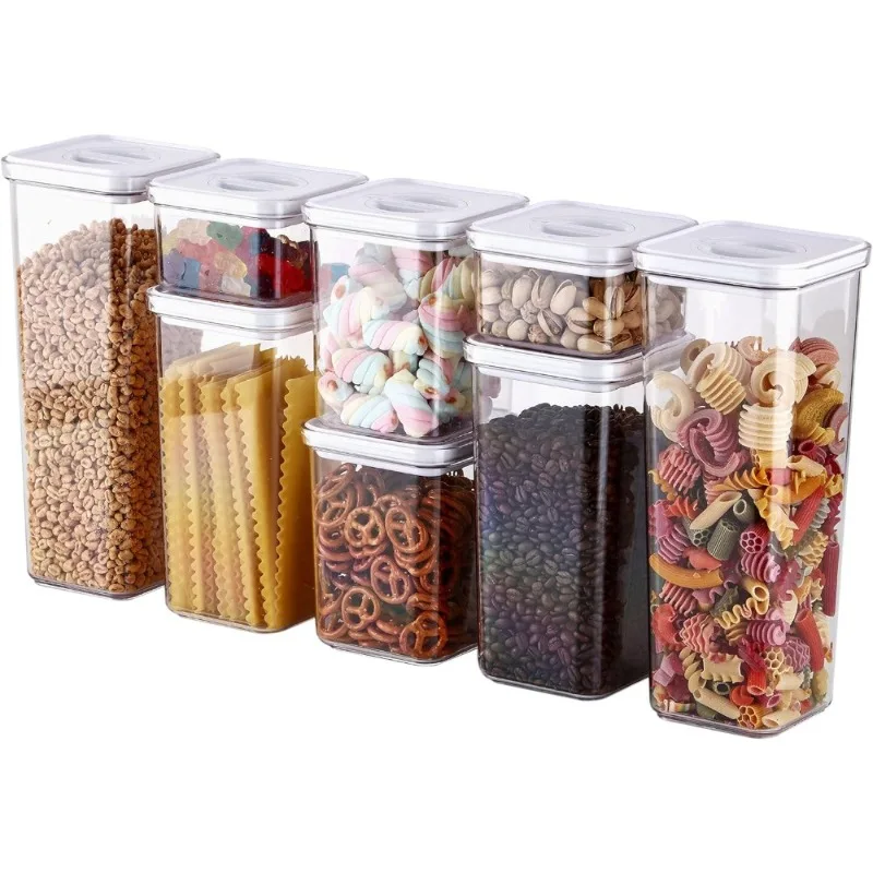 Smart Seal 8-Piece Airtight Kitchen Pantry Canister Organizer Set Clear Plastic Food Storage Containers with Twist Lids Leak