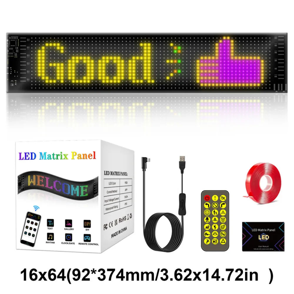 Flexible LED Matrix Pixel Panel 5V USB Car Sign with Bluetooth App Control Bright Scrolling Advertising Sign Car Accessories