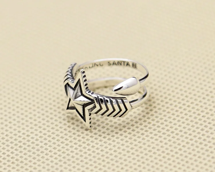 Manufacturer wholesale S925 pure silver pentagram ring, creative and fashionable Korean retro ring, lively men's hip-hop style a