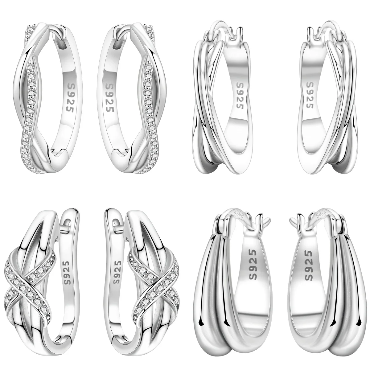 Orstarry S925 Sterling Silver Earrings Fashion Infinity Symbol Cross Twist Hoop Earrings For Women Birthday Gift Fine Jewelry