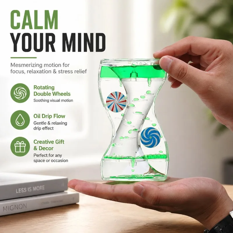 Rotating Windmill Double Wheel Oil Drip Liquid Hourglass Timer Creative Home Decorative Ornament Stress Relief Gift