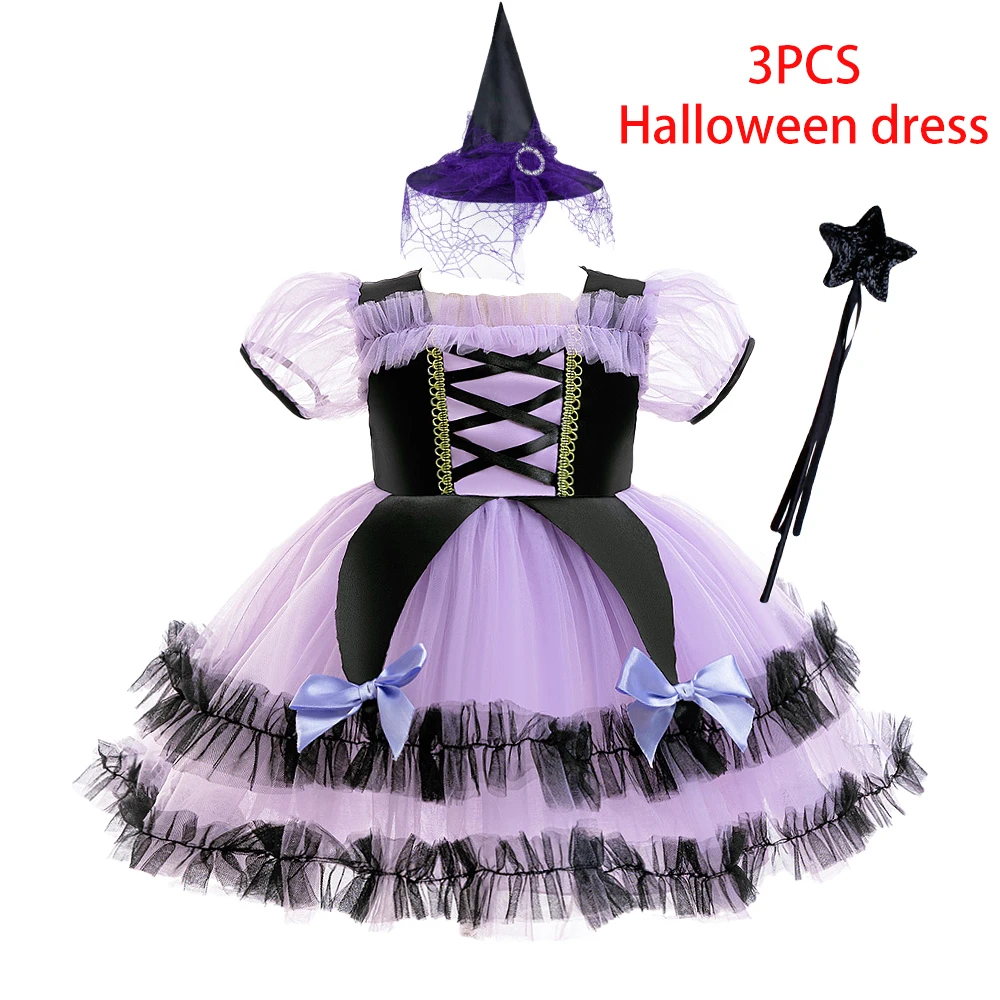 Girls New Kuromi Cosplay Party Dress Kids Purple Lace Halloween Dresses Girl Bow All Saints Clothes Young Fashion Daily Costumes