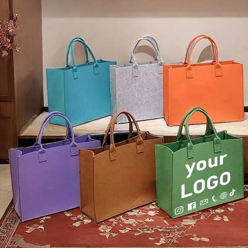 10 thick felt bags, environmentally friendly handbags, souvenir gift bags, portable shopping packaging bags, printed logo