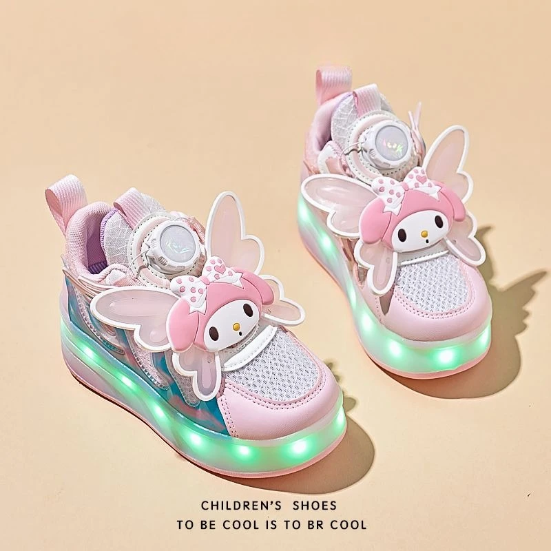 

Girls Light Up Roller Skate Shoes Detachable 4 Wheels Sneakers Kids Cartoon Wings Casual Shoes Children Two-Way Walking Shoes