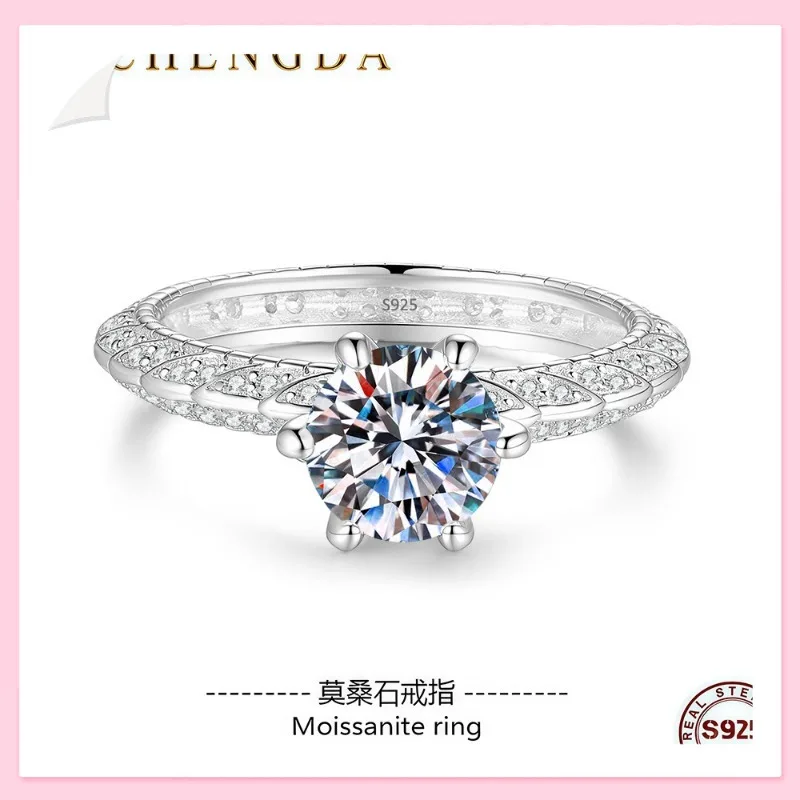 

Новое серебряное кольцо с полным паве из муассанита, с шестью крапанами, женское, легкое, роскошное, высококачественное, свадебное, с микропаве