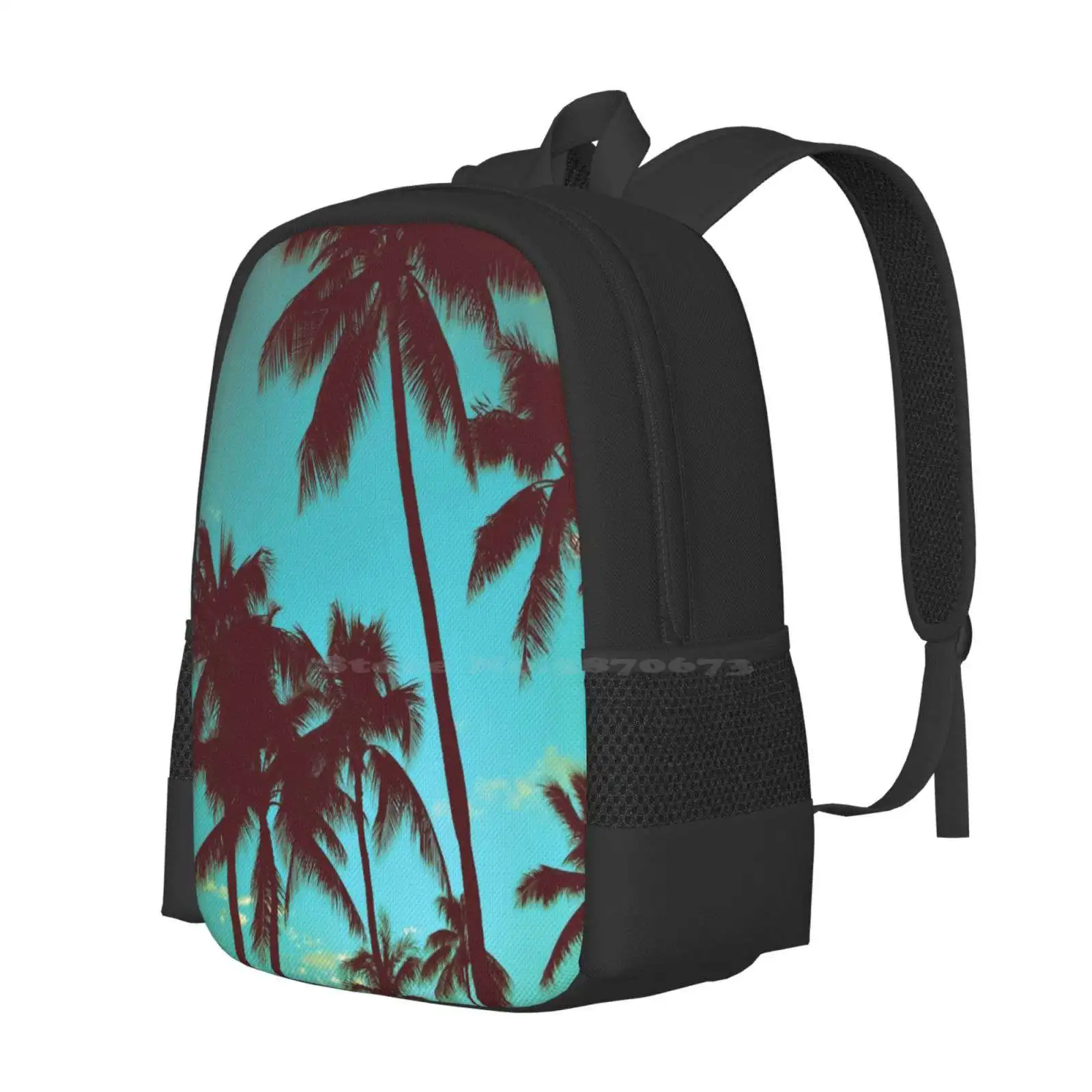 Vintage Tropical Palms Pattern Design Bagpack School Bags Aged Background Beach Blue Calm Caribbean Cloud Coast Concept Dawn