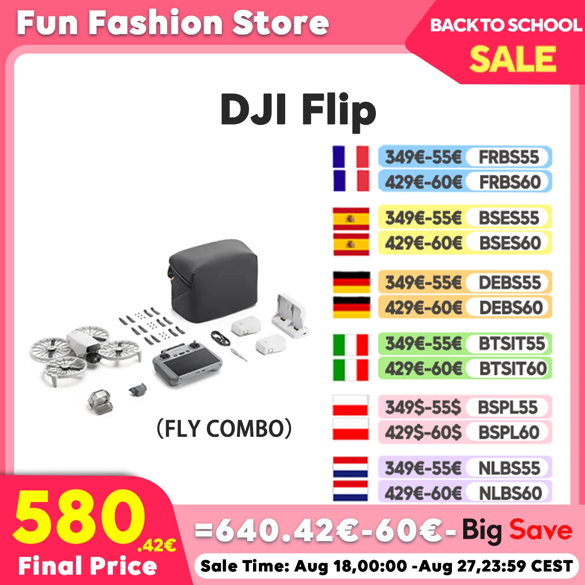 Dji Flip Combo Dron Con Cámara Abatible 4K, Uhd, Menos De 249G, Estabilizador De Cardán De 3 Ejes, Transmisión De Vídeo De 44000 Pies/13Km, 100% Original - Imagen 3