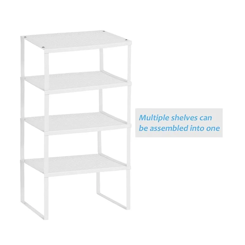 Kitchen Cabinet and Counter Pantry Shelf Organizer, Expandable & Stackable, White and Black