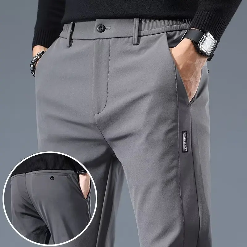 Spring Autumn Comfortable Men Simple Straight Cylinder Casual Pants Slim Fit Solid Color Fashionable Men Breathable Pants