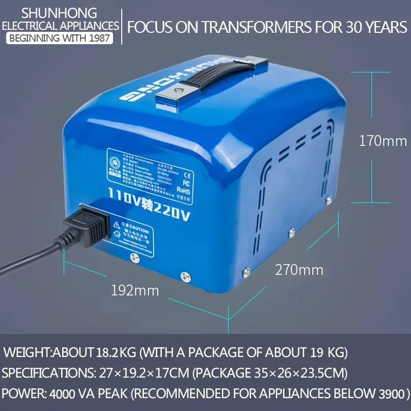 4000W Power Transformer 110v to 220v Converter for 4kw 4Kva 4000va 2hp Air Conditioner Made with Copper