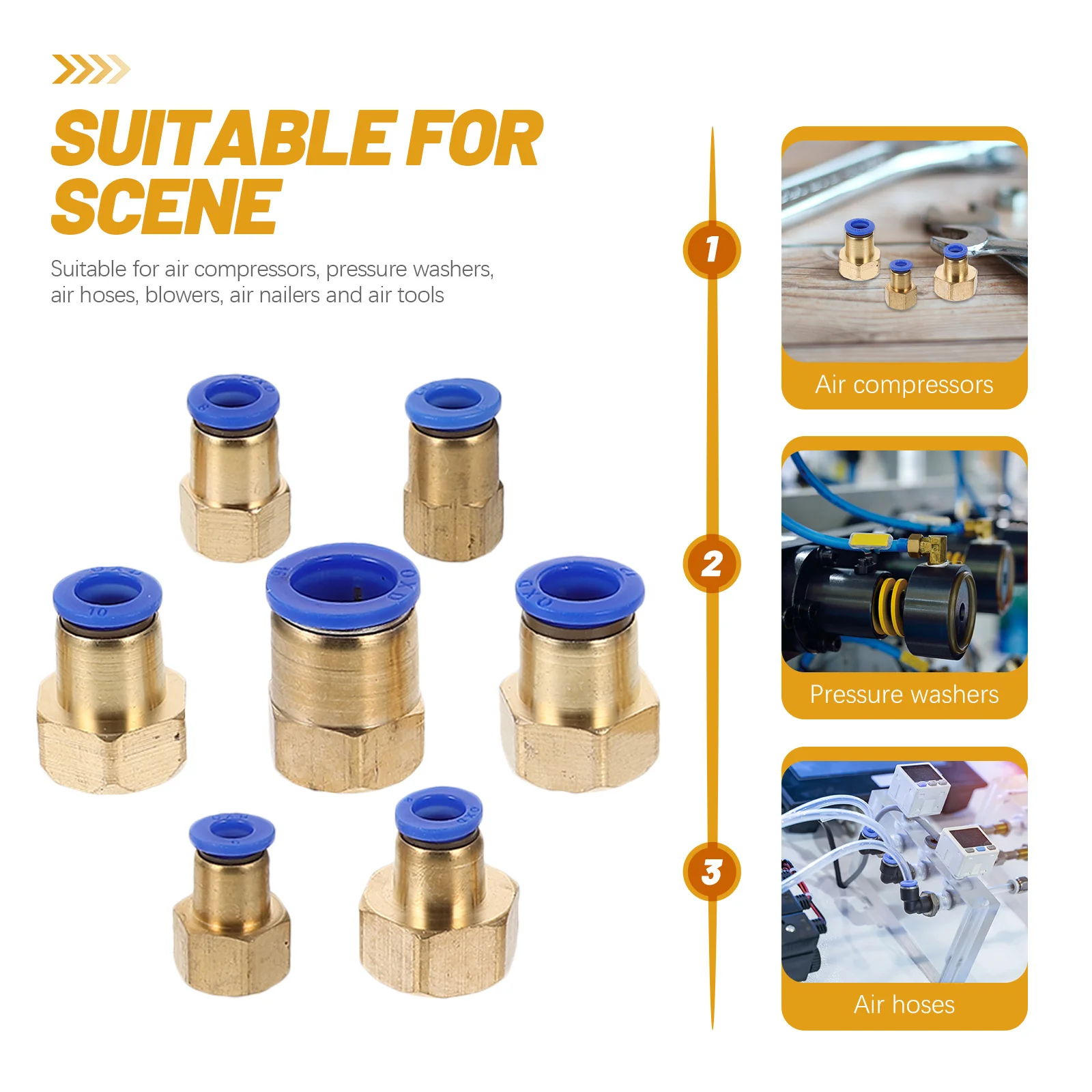 

7Pcs Quick Connector Air Hose Fittings ABS Copper Durable Air Compressor Accessories Connectors