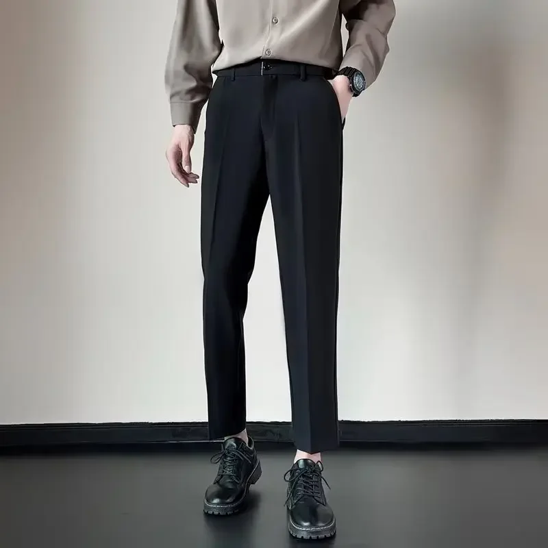 Calça de perna reta masculina, Y2K, casual e elegante de streetwear japonês, de negócios coreanos clássicos, verão