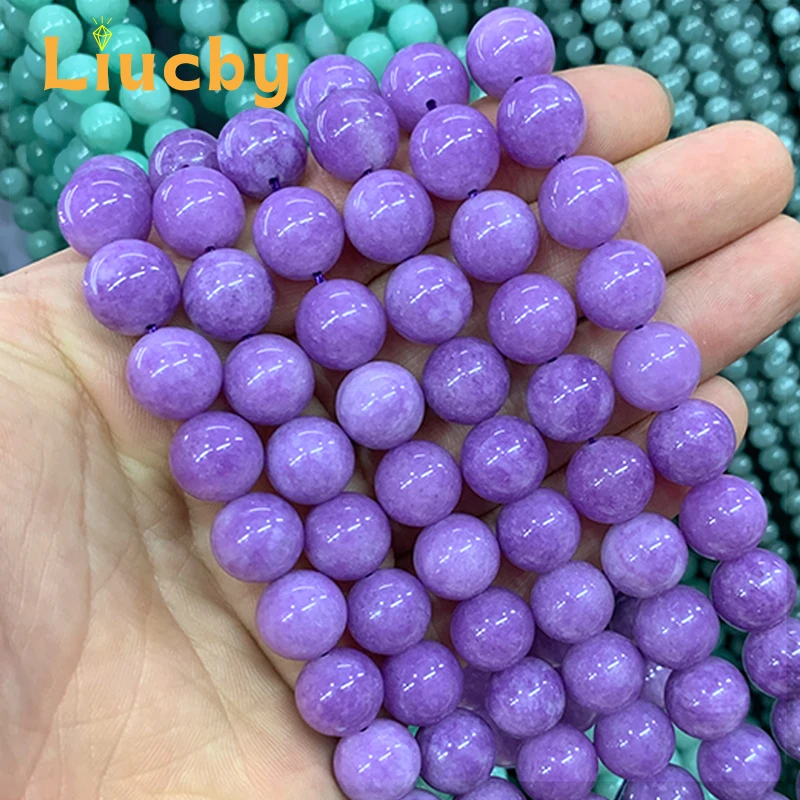 Natural Light Purple jade Stone Handmade Round Beads For Jewelry Making Rings DIY Bracelets Necklace 15