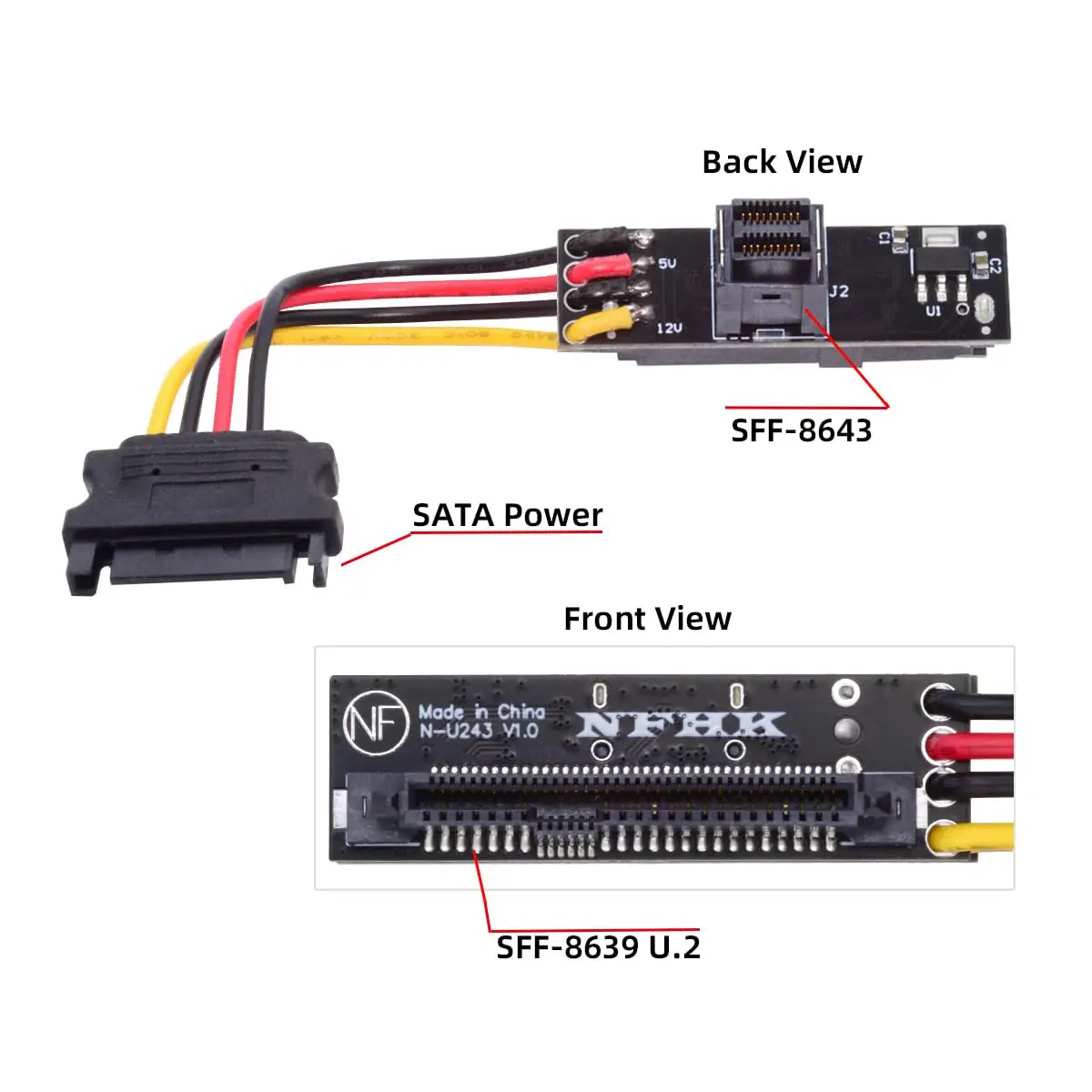 

Hard Disk Drive Converter SFF-8643 PCI-E 4.0 Female to SFF-8639 U.2 U.3 NVME PCIe SSD Adapter Card with SATA 5V+12V Power Cable