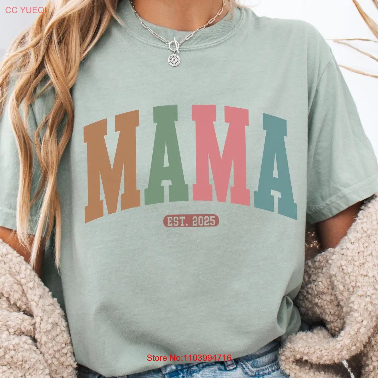 

Boho Mama T Shirt Comfort Colors Est 2025 Pregnancy Announcement Varsity Letters Mom New Retro long or short sleeves
