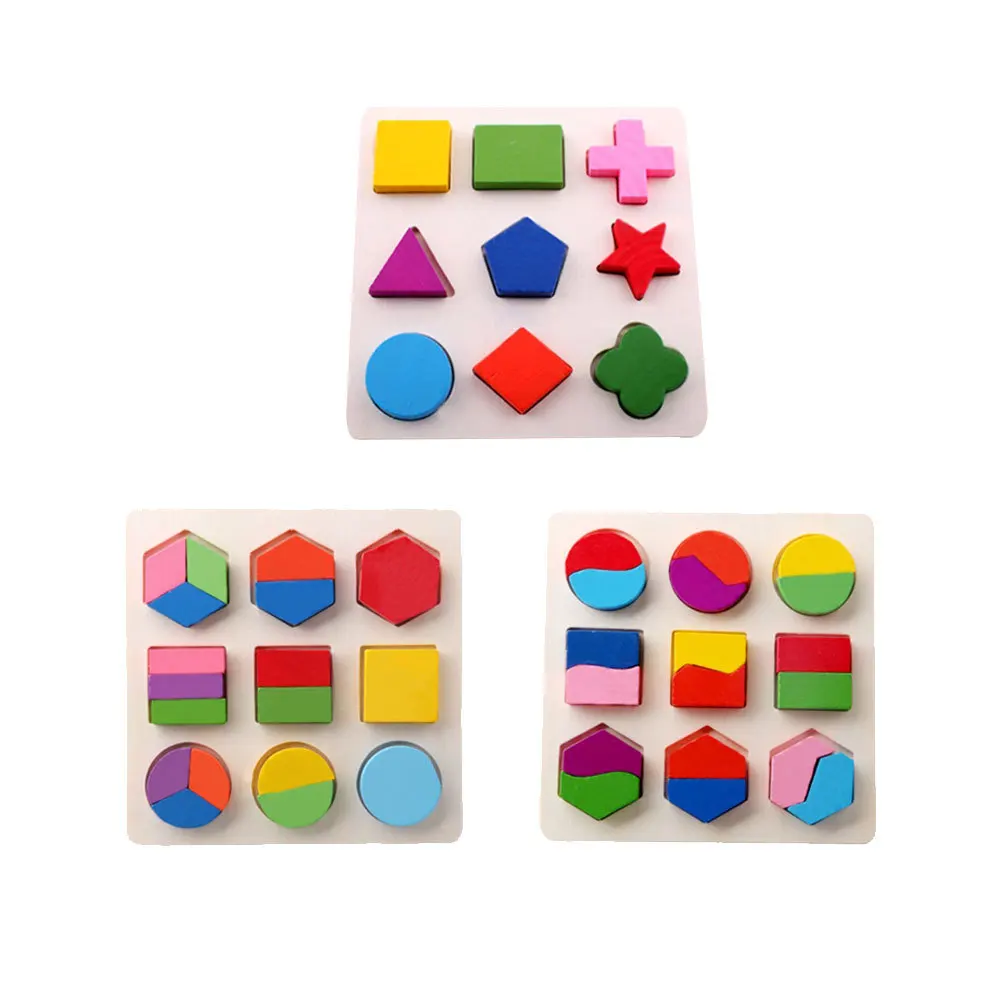 

3Pcs Geometry Boards Shape Matching Plates Durable Wooden Jigsaw Puzzle Early Learning Gift for Kids Board Jigsaw Puzzle