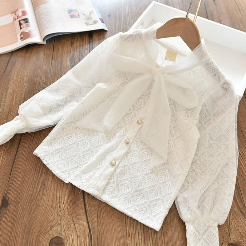 Girls' Shirt Base New Middle-aged and Older Children's Spring Autumn Thin College Style Long-sleeved Baby Shirt Princess