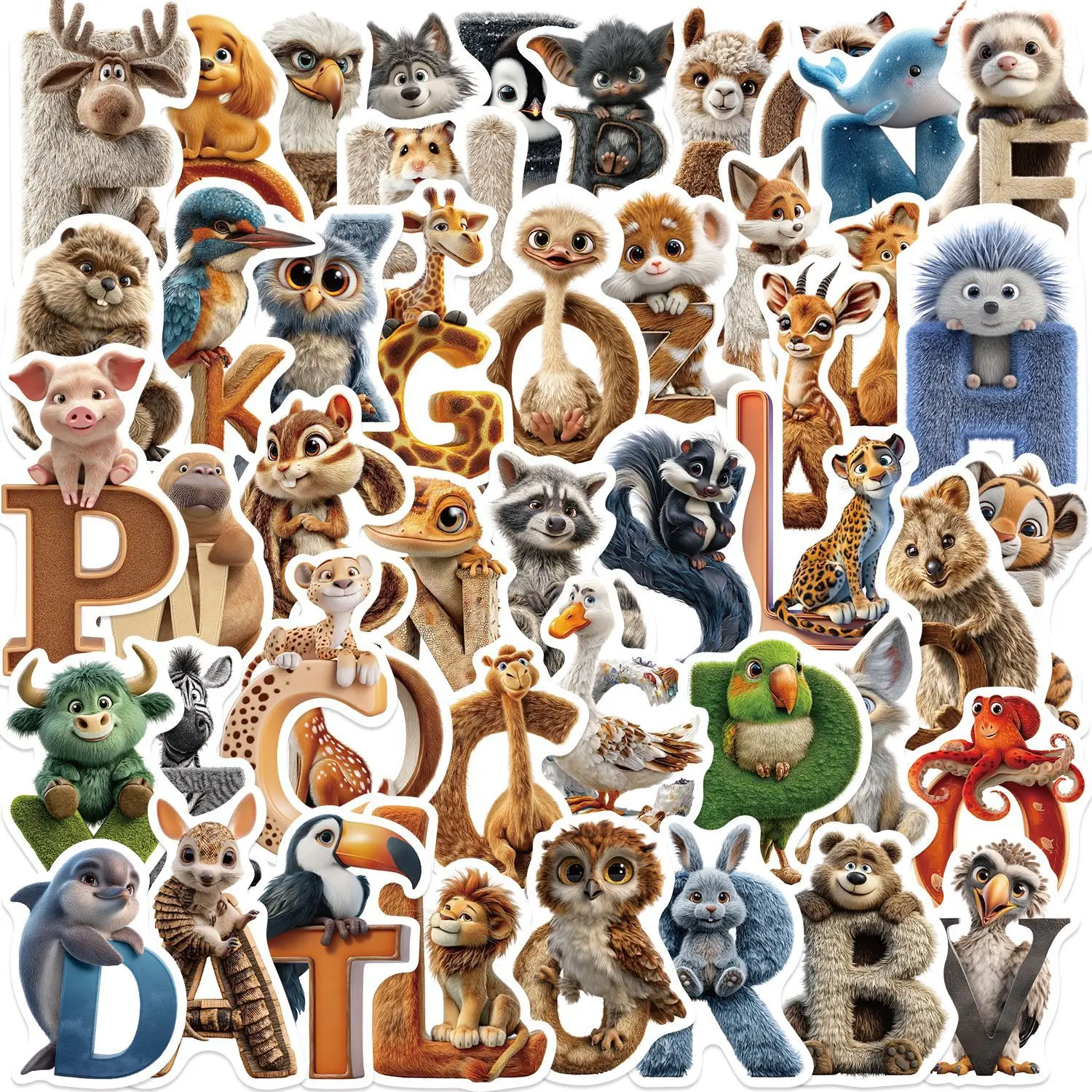 50PCS Nette Tier Buchstaben Cartoon Graffiti Aufkleber Telefon Gitarre Laptop Notebook Koffer Wasser Flasche Wasserdichte Aufkleber Aufkleber