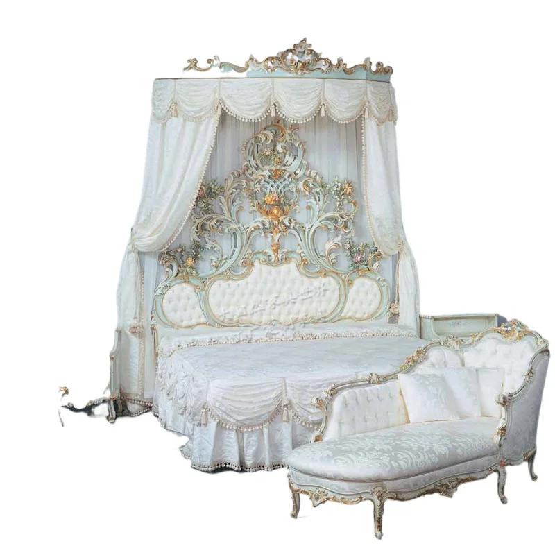 

Palace bed, master bedroom bed with carved and painted fabrics