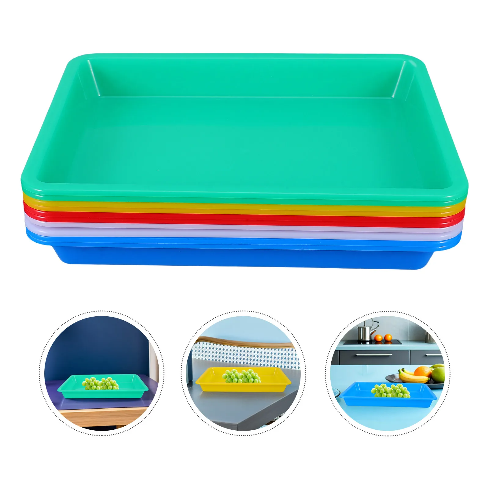 10Pcs Multicolor Plastic Fruit Trays Shallow Rectangle Organizer Serving Trays for Classroom Supplies Crafts DIY Projects Snack
