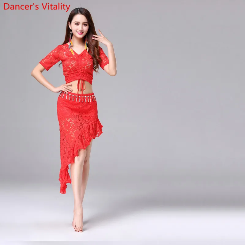 Lace Oriental Belly Dance Costumes Set Tops +short Skirt Waist Skirts for Women Indian Bellydance Dancing Clothes Dancer Wear