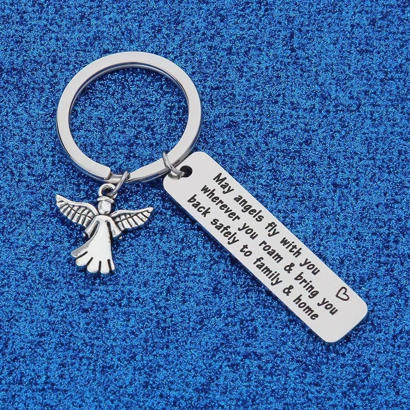 New Bible Verse Keychain Pendant  May Angels Fly with You Wherever Key Chain Keyring Traveller Gift