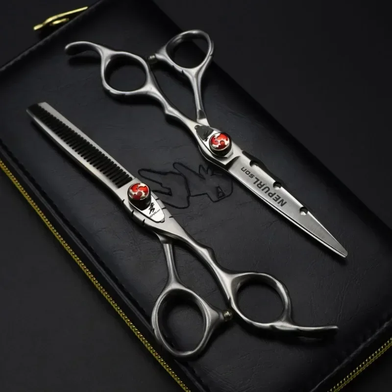 

6" Red Gem Hair Scissors, Cutting Barber Tools, Tiger Haircut Thinning Shears, Steel Professional Hairdresser Scissors