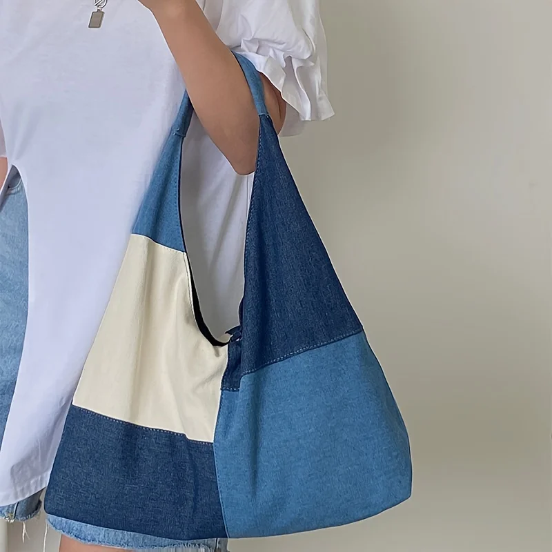 حقيبة كتف نسائية بتصميم عتيق، حقائب يد ذات سعة كبيرة، حقائب يد من قماش الدنيم، حقائب تحت الإبط للتنقل اليومي #6