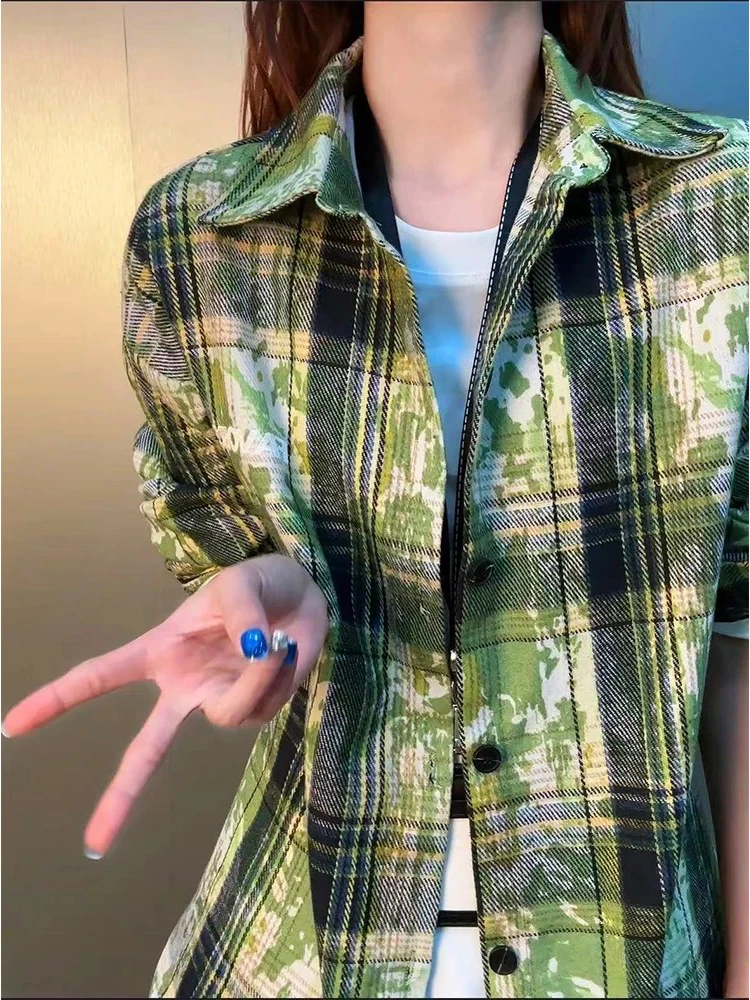 

Ретро-американская рубашка с длинным рукавом в стиле тай-дай и клетку для мужчин, весенняя модная брендовая верхняя одежда для пар, классический стиль для многослойных образов