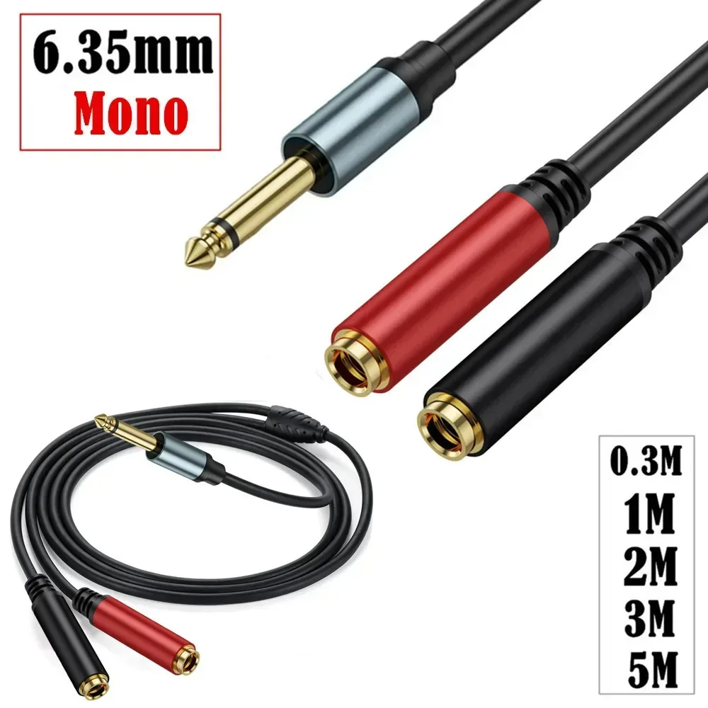 1/4 Inch TS Mono Stereo Splitter Y Cable 6.35mm Male Plug To Dual 6.5mm Female Jack Aluminum Alloy Shell Gold Plated Plug Socket