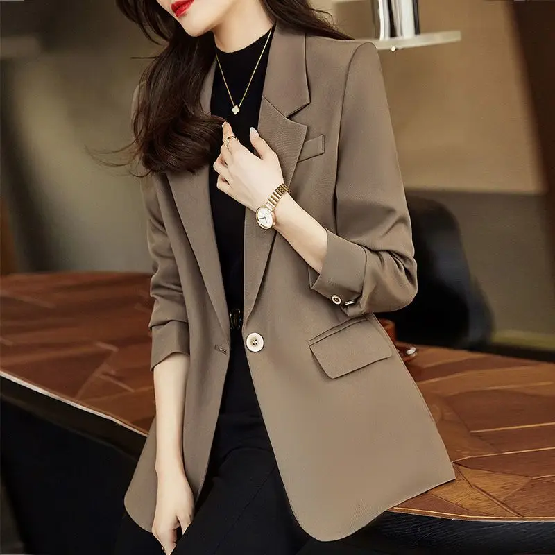 Office Lady Korean Fashion Business Casual Single Button Blazers Spring Autumn Women Notched Neck Long Sleeve Slim Suit Jackets