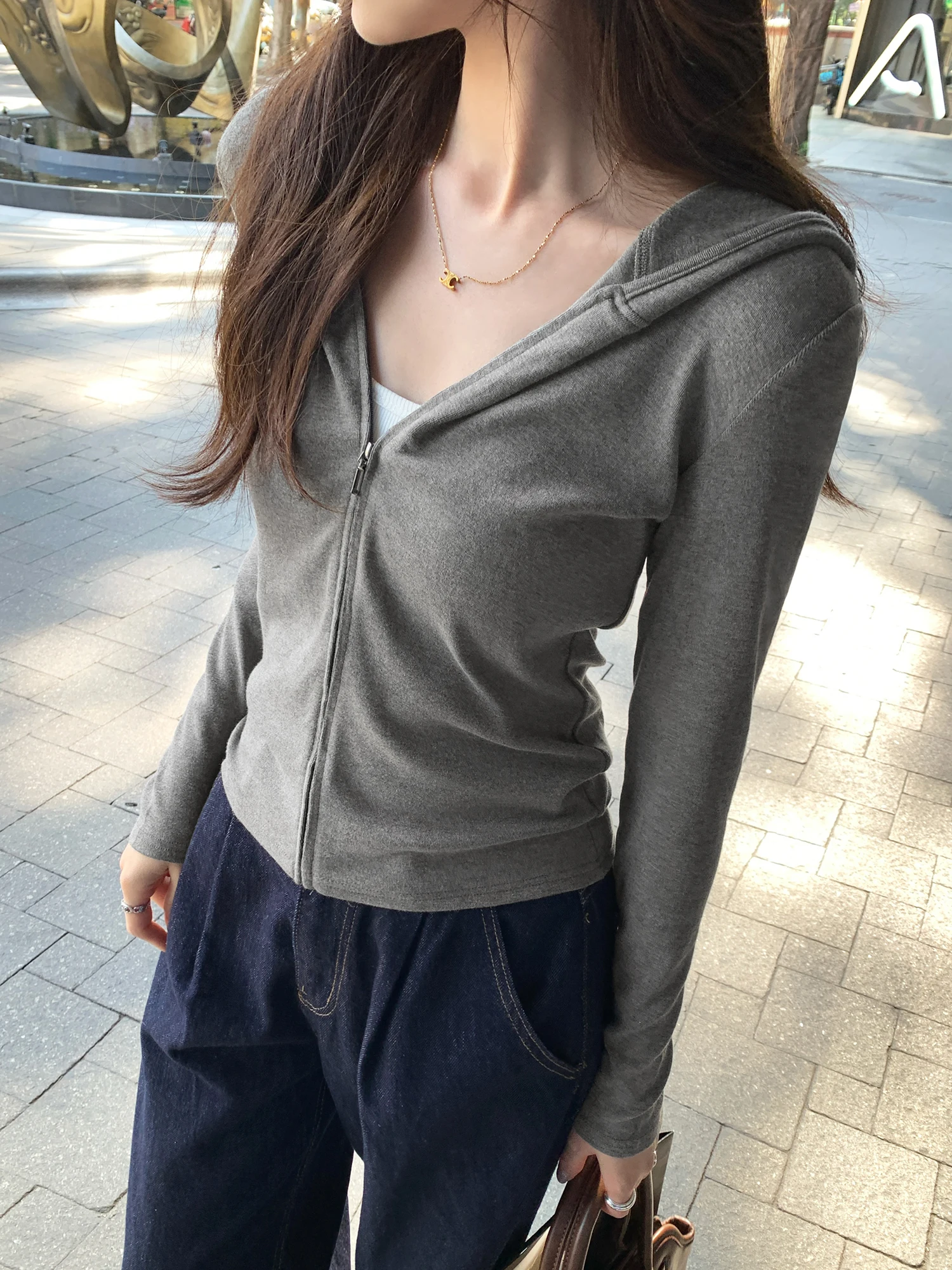 Early Autumn Unique Super Beautiful Hooded Long Sleeve Open Cardigan Women's 2026 New Casual Sports Outerwear Sun Protection Top