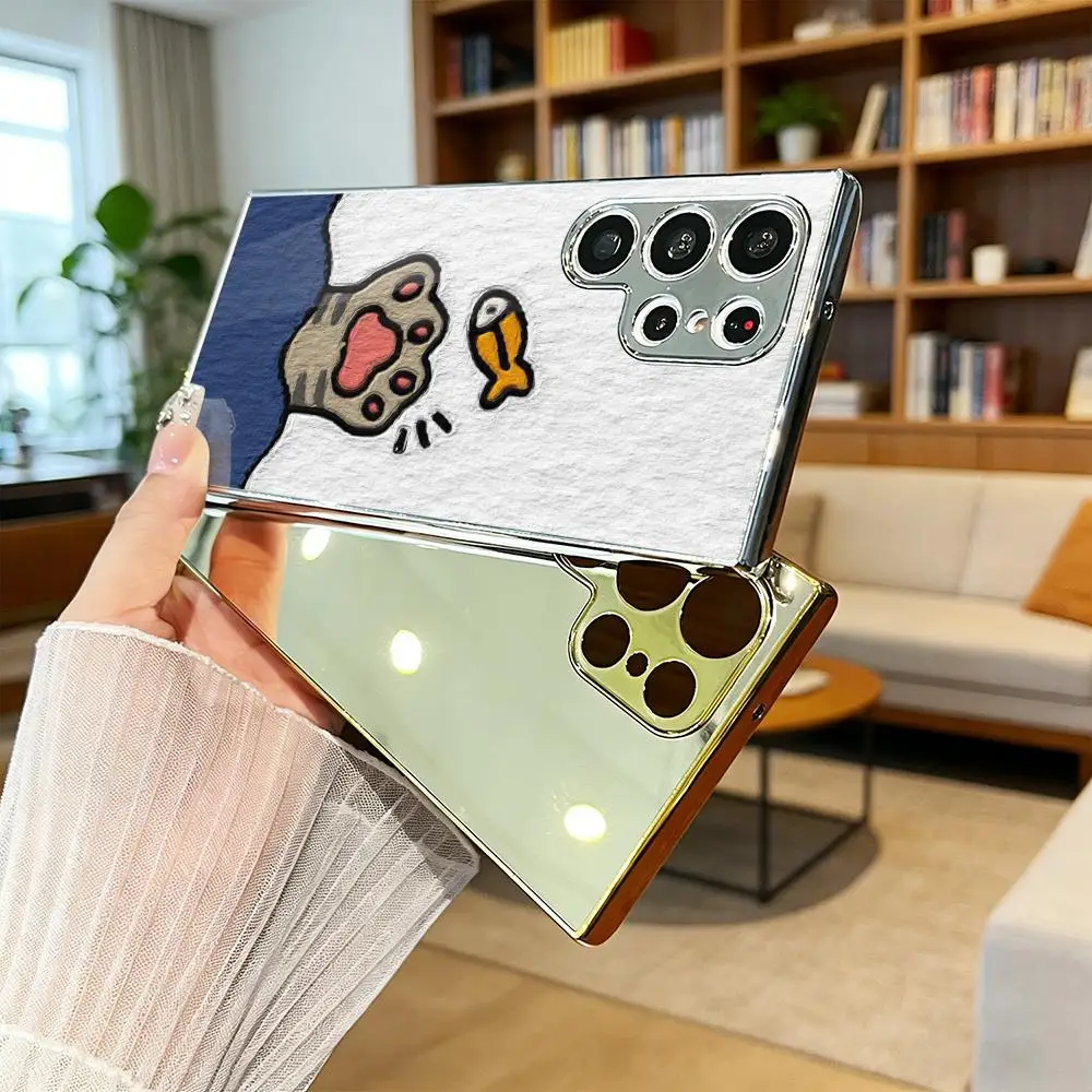 Cute Cartoon Animal Girl Phone Case Luxury Electroplated Metal Frame Case For Samsung Galaxy S25 S24 S23 Ultra Funda