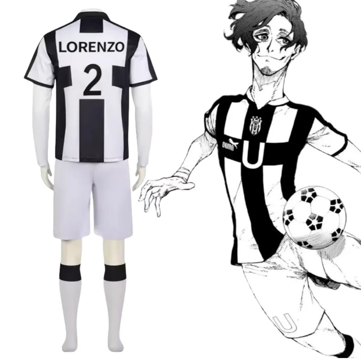 Conjunto de Fantasias de Cosplay do Anime Don Lorenzo, Uniforme de Futebol da Equipe UBERS # Fantasia de Halloween de Camisa de Futebol Lorenzo 2