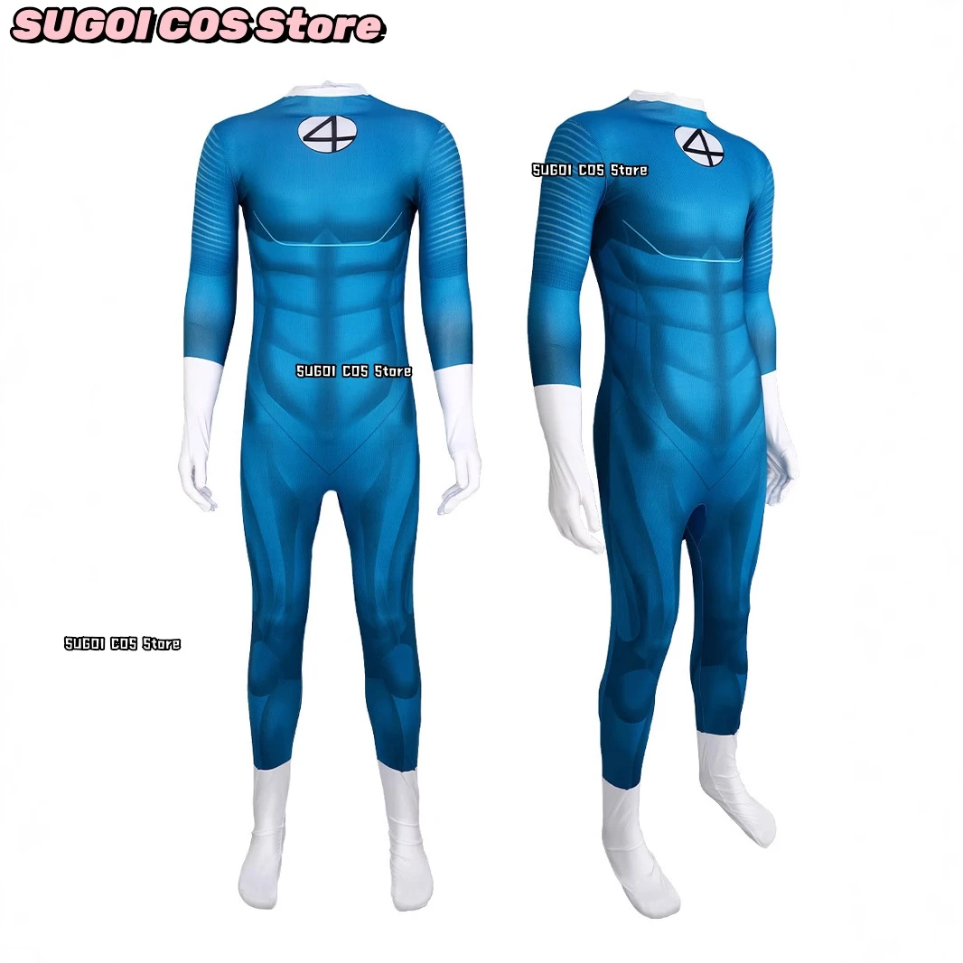 Movie Fantastic Cos Four Reed Richards Cosplay Costume Socks With Jumpsuit Blue Jumpsuit Party Invisible Man Role-playing Suit