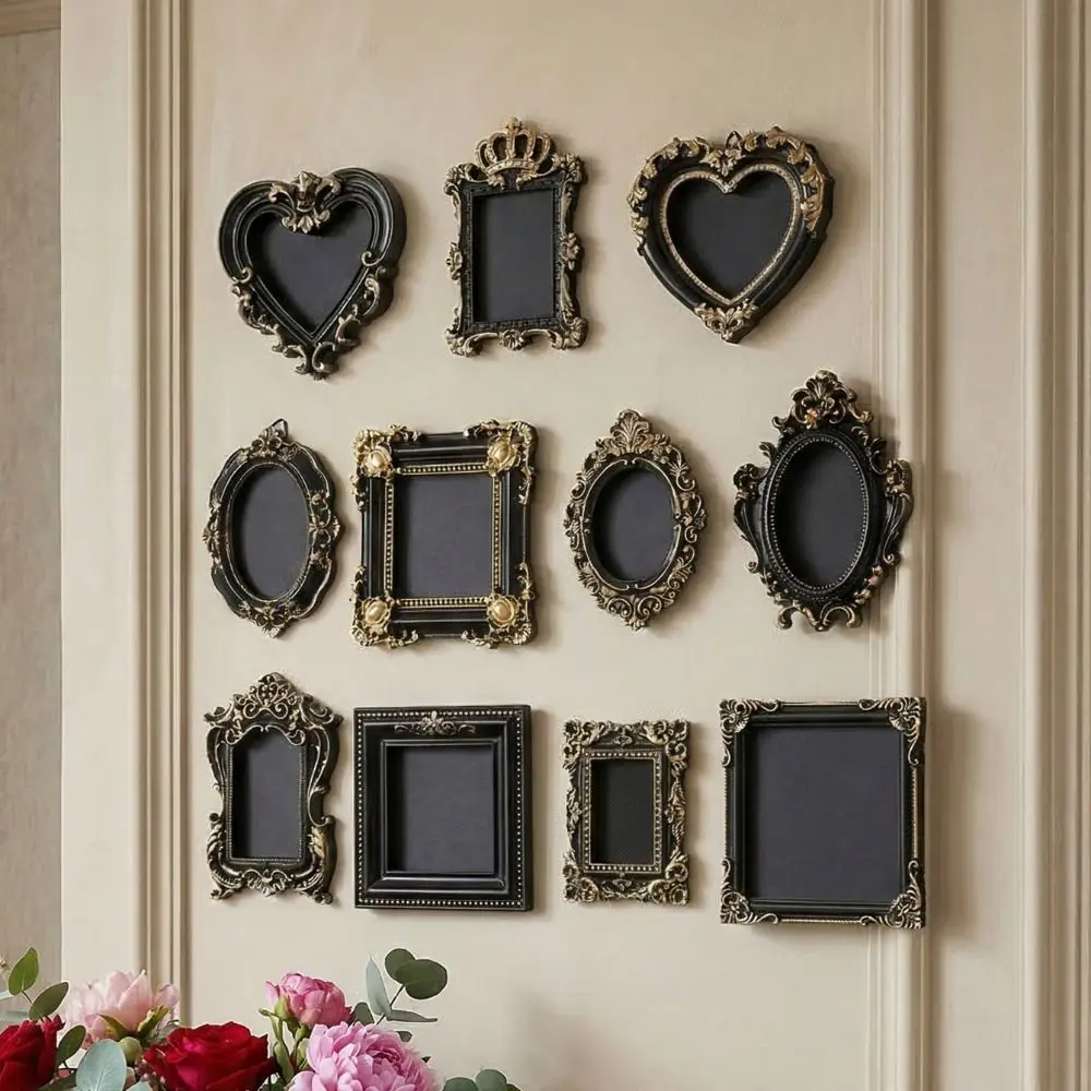 Hanging Mini Photo Frames Resin Wall Space DIY Vintage Picture Frame Glass-Free Black Gold Wedding Photo Display Frames Gifts