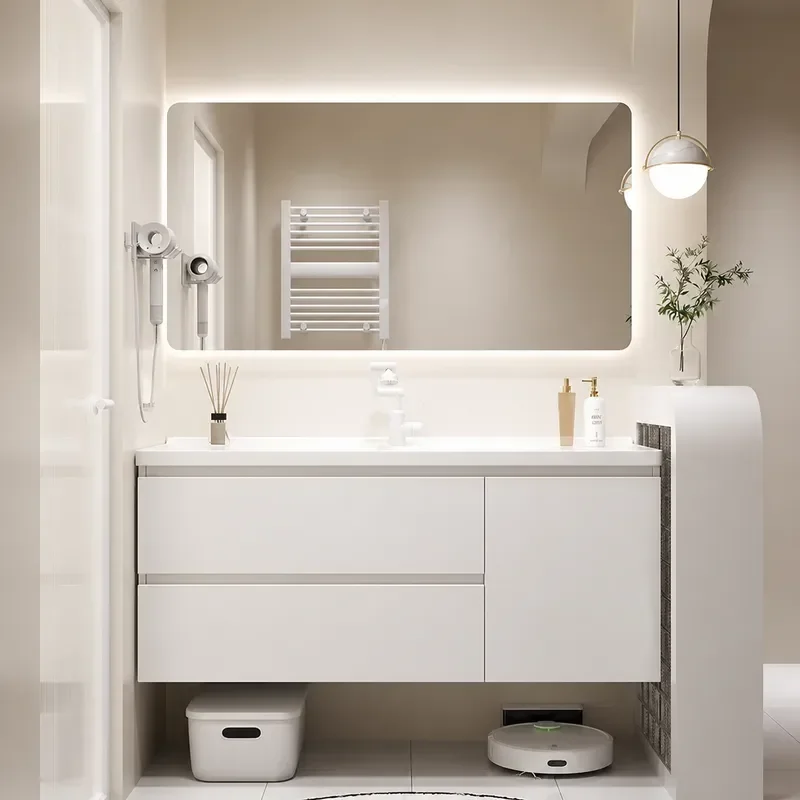 Modern Simple Ceramic Integrated Basin Bathroom Cabinet Combination Washbasin Vanity Unit Sink Storage Set for Bathroom