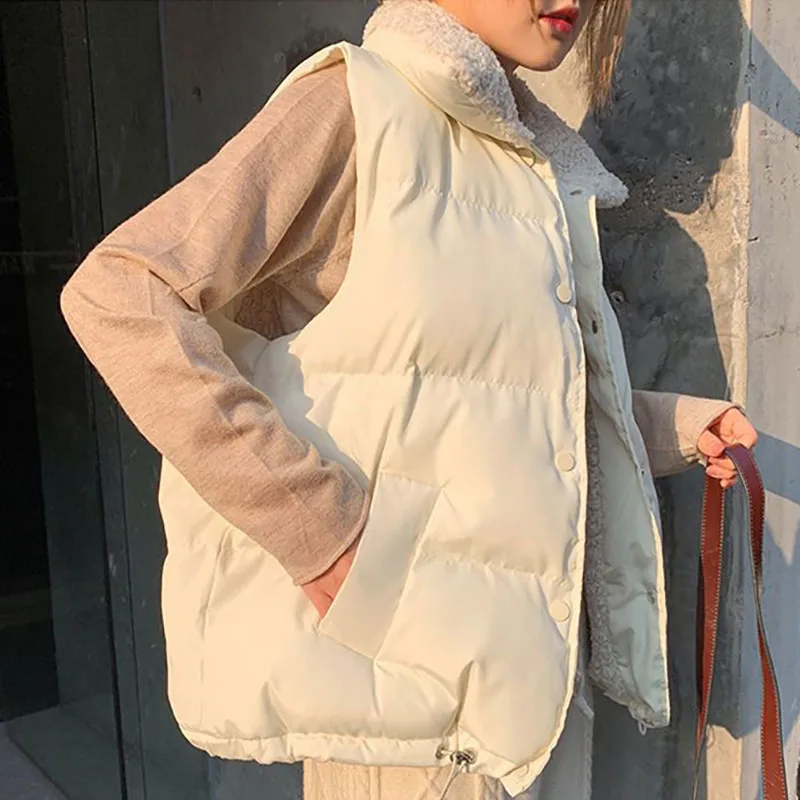 

Lamb Hair Women Loose Short Vest Coat Elegant Fashion Simplicity Korean Warm Casual Jacket Winter Female Thicken Sleeveless Coat