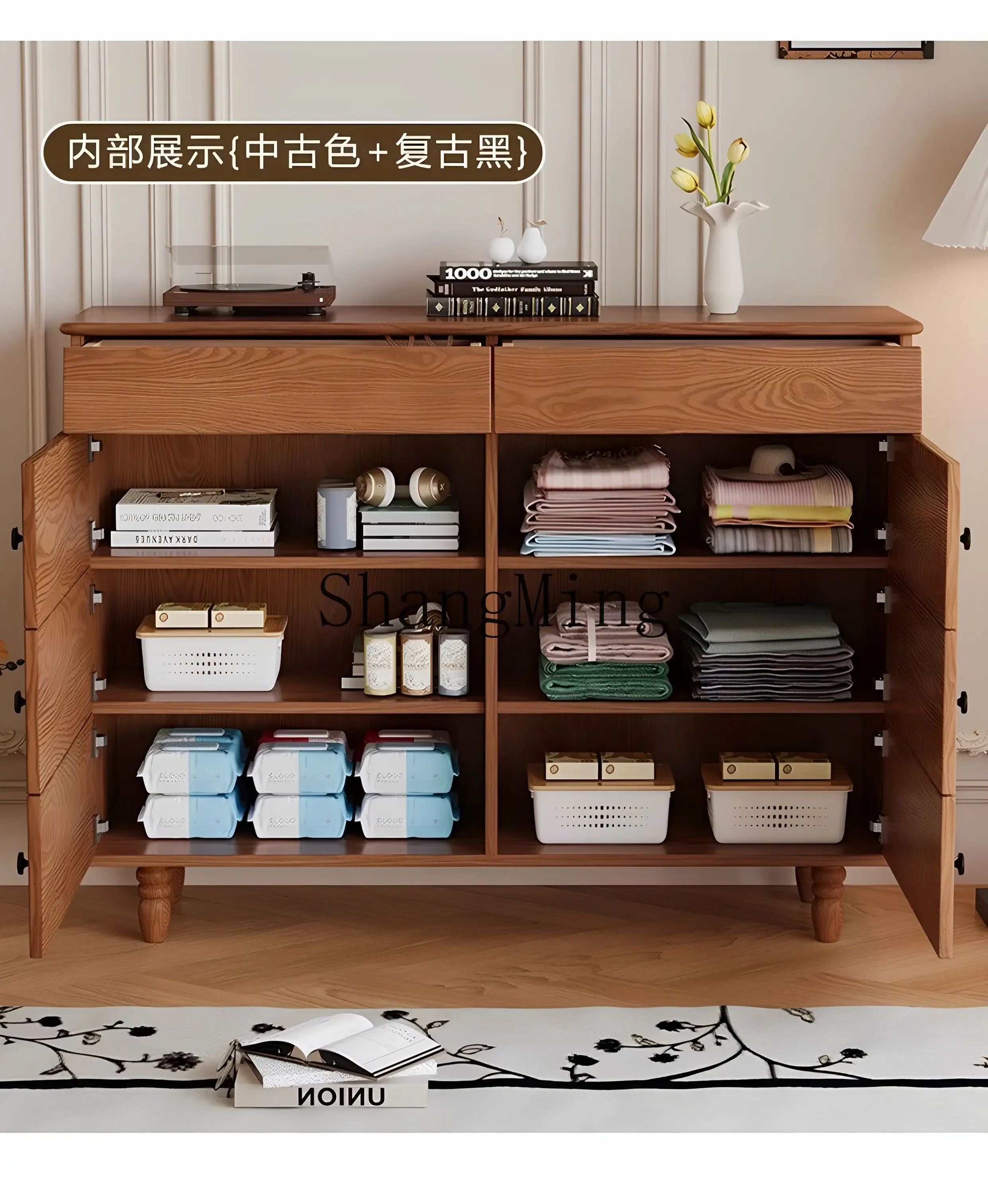 

FG medieval solid wood shoe cabinet household door entrance entrance cabinet shoe storage cabinet integrated against the wall