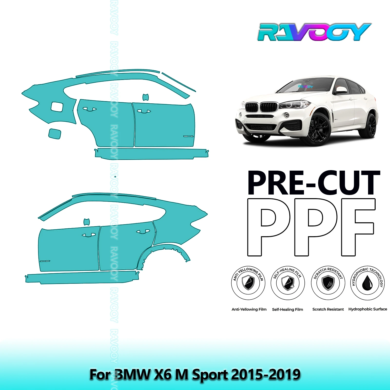 

For BMW X6 M Sport 2015-2019 8.5mil Clear Matte Pre-Cut PPF Door & A/B Pillar Kit TPU Paint Protection Film Set
