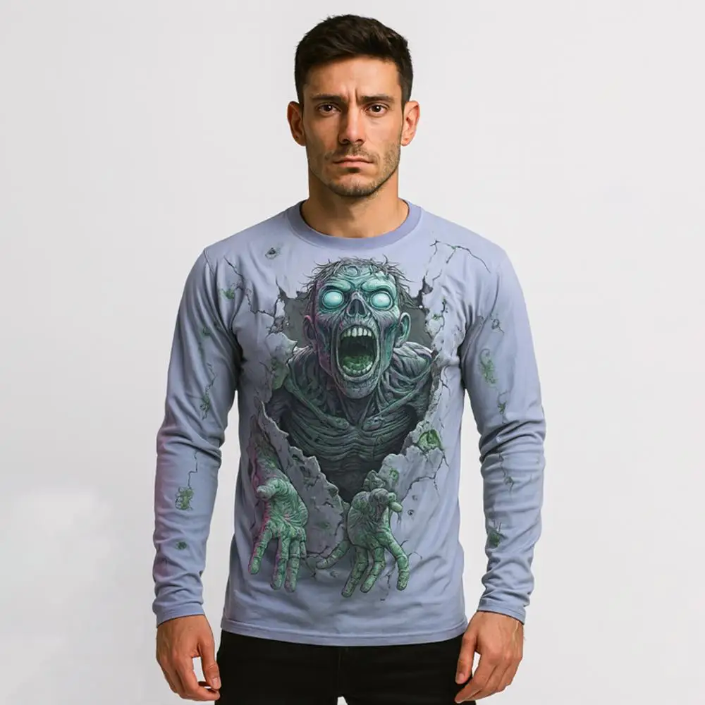 3D Printed Long-Sleeved Round-neck Men's and Women's T-Shirt  - Halloween Horror Zombie - Casual Party Street Role-Playing Shirt
